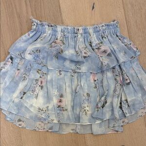LoveShackFancy Powder Blue Floral Ruffle Skirt